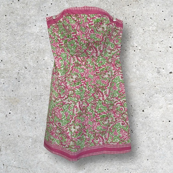Lilly Pulitzer Pink and Green Swirl strapless Dress size 14 - Picture 1 of 7